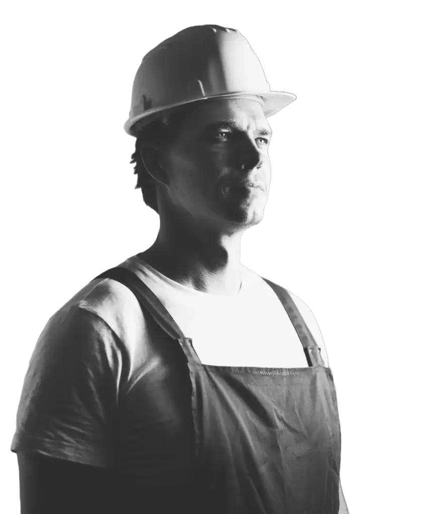 chimney cleaner man wearing a dungaree and safety hat